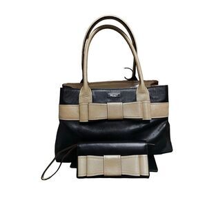 Kate Spade Black & Taupe Leather Elena Shoulder Bag & Wallet/Wristlet